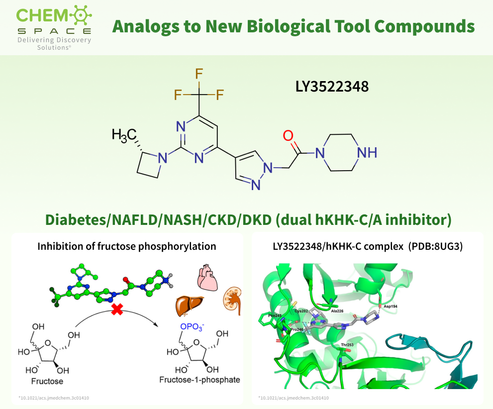 Chemspace offers Analogs to New Biological Tool Compounds. Part 32. LY3522348 — an orally active, highly selective dual inhibitor of hKHK-C/A, which has been advanced in Phase I clinical trials in healthy participants