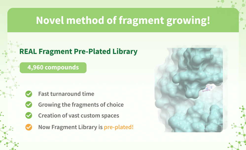 Novel method of fragment growing! Growing fragments into lead compounds has never been simpler with our REAL Fragment Pre-Plated Library.