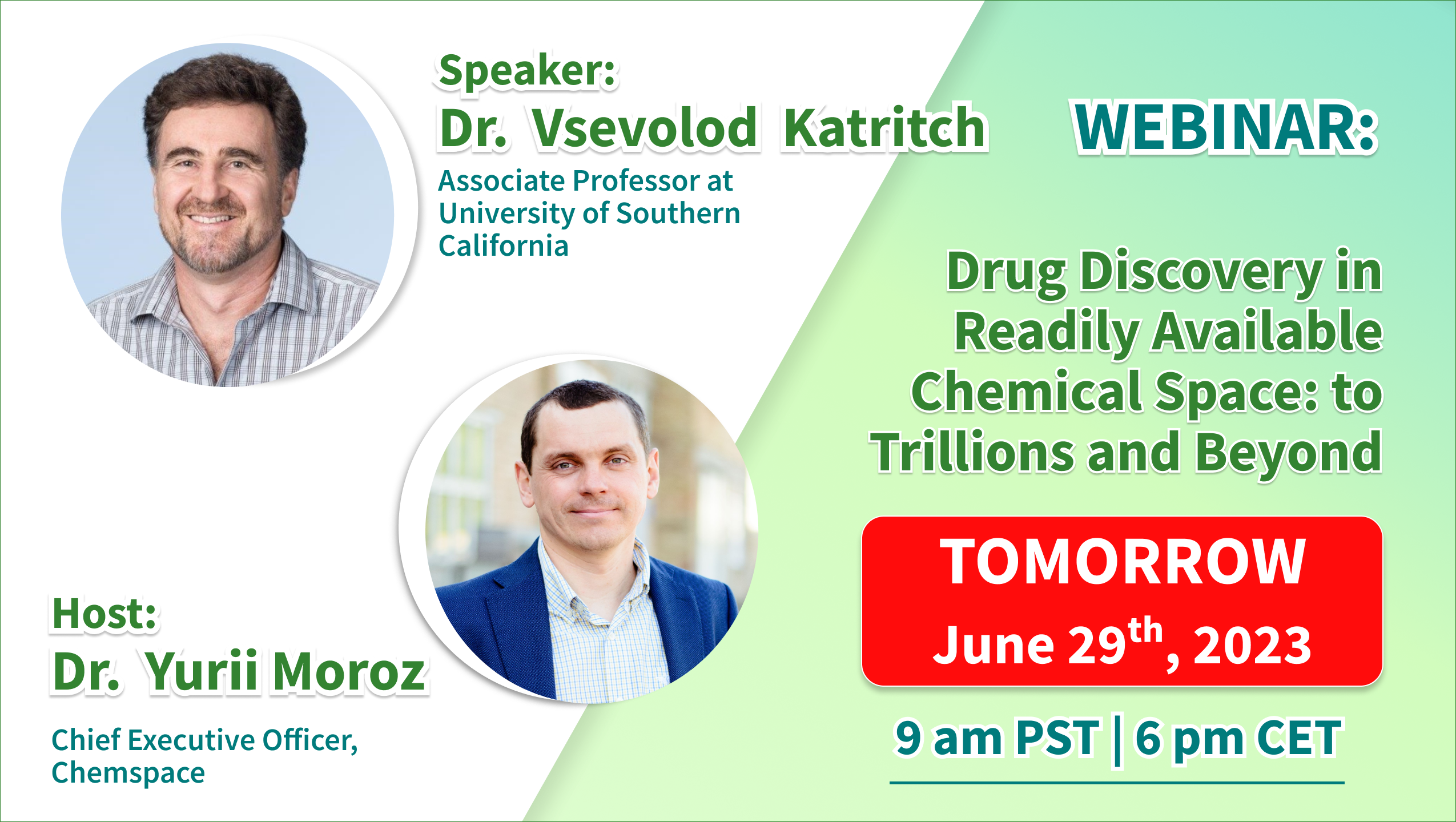 Chemspace & Dr. Vsevolod Katritch Webinar TOMORROW | Drug Discovery in Readily Available Chemical Space: to Trillions and Beyond, 29/06/2023