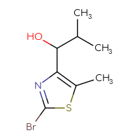 Chemical structure of 1-(2-bromo-5-methyl-1,3-thiazol-4-yl)-2-methylpropan-1-ol - CSSB21246482805