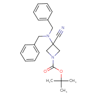 Chemical structure of tert-butyl 3-cyano-3-(dibenzylamino)azetidine-1-carboxylate - CSSB00160481044
