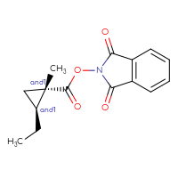 Chemical structure of rac-1,3-dioxo-2,3-dihydro-1H-isoindol-2-yl (1R,2R)-2-ethyl-1-methylcyclopropane-1-carboxylate - CSSB20620685160