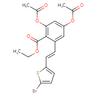 Chemical structure of ethyl 2,4-bis(acetyloxy)-6-[(1E)-2-(5-bromothiophen-2-yl)ethenyl]benzoate - CSSB00015319172