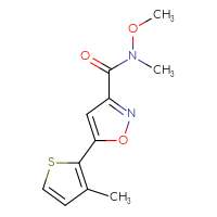 Chemical structure of N-methoxy-N-methyl-5-(3-methylthiophen-2-yl)-1,2-oxazole-3-carboxamide - CSSB15033579143