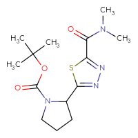 Chemical structure of tert-butyl 2-[5-(dimethylcarbamoyl)-1,3,4-thiadiazol-2-yl]pyrrolidine-1-carboxylate - CSSB15395804364