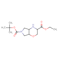 Chemical structure of 6-tert-butyl 3-ethyl octahydropyrrolo[3,4-b][1,4]oxazine-3,6-dicarboxylate - CSSB02516926063
