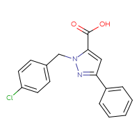 Chemical structure of 1-[(4-chlorophenyl)methyl]-3-phenyl-1H-pyrazole-5-carboxylic acid - CSSB00020625334