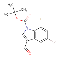 Chemical structure of tert-butyl 5-bromo-7-fluoro-3-formyl-1H-indole-1-carboxylate - CSSB21332151942
