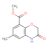 Chemical structure of methyl 6-methyl-3-oxo-3,4-dihydro-2H-1,4-benzoxazine-8-carboxylate - CSSB00010184924