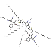 Chemical structure of 2-[(2Z)-5-bromo-2-[(23-{[(2Z)-5-bromo-1-(dicyanomethylidene)-3-oxo-2,3-dihydro-1H-inden-2-ylidene]methyl}-3,27-bis(2-decyltetradecyl)-15-methyl-8,22-diundecyl-6,10,20,24-tetrathia-3,14,15,16,27-pentaazaoctacyclo[16.9.0.0²,¹².0⁴,¹¹.0⁵,⁹.0¹³,¹⁷.0¹⁹,²⁶.0²¹,²⁵]heptacosa-1(18),2(12),4(11),5(9),7,13,16,19(26),21(25),22-decaen-7-yl)methylidene]-3-oxo-2,3-dihydro-1H-inden-1-ylidene]propanedinitrile - CSSB14855344572
