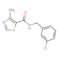 Chemical structure of N-[(3-chlorophenyl)methyl]-4-methyl-1,3-thiazole-5-carboxamide - CSSB01998980749