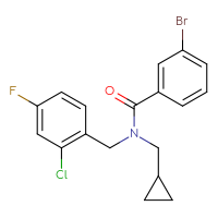 Chemical structure of 3-bromo-N-[(2-chloro-4-fluorophenyl)methyl]-N-(cyclopropylmethyl)benzamide - CSSB21432566157