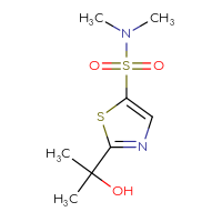 Chemical structure of 2-(2-hydroxypropan-2-yl)-N,N-dimethyl-1,3-thiazole-5-sulfonamide - CSSB21043408768