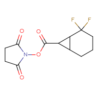 Chemical structure of 2,5-dioxopyrrolidin-1-yl 2,2-difluorobicyclo[4.1.0]heptane-7-carboxylate - CSSB02214147138