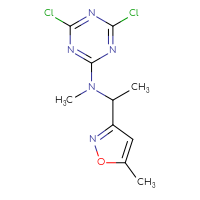 Chemical structure of 4,6-dichloro-N-methyl-N-[1-(5-methyl-1,2-oxazol-3-yl)ethyl]-1,3,5-triazin-2-amine - CSSB06769363100