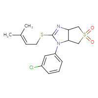 Chemical structure of 1-(3-chlorophenyl)-2-[(3-methylbut-2-en-1-yl)sulfanyl]-1H,3aH,4H,6H,6aH-5λ⁶-thieno[3,4-d]imidazole-5,5-dione - CSSB00121608473