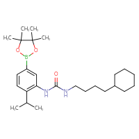 Chemical structure of 1-(4-cyclohexylbutyl)-3-[2-(propan-2-yl)-5-(4,4,5,5-tetramethyl-1,3,2-dioxaborolan-2-yl)phenyl]urea - CSSB21332056999