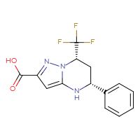 Chemical structure of (5R,7S)-5-phenyl-7-(trifluoromethyl)-4H,5H,6H,7H-pyrazolo[1,5-a]pyrimidine-2-carboxylic acid - CSSB20621210325