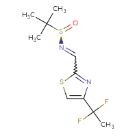 Chemical structure of (R)-N-{[4-(1,1-difluoroethyl)-1,3-thiazol-2-yl]methylidene}-2-methylpropane-2-sulfinamide - CSSB02525475601