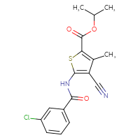 Chemical structure of propan-2-yl 5-(3-chlorobenzamido)-4-cyano-3-methylthiophene-2-carboxylate - CSSB00132551547