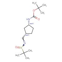 Chemical structure of tert-butyl N-[(1RS,3SR)-3-({[(R)-2-methylpropane-2-sulfinyl]imino}methyl)cyclopentyl]carbamate - CSSB21332857034