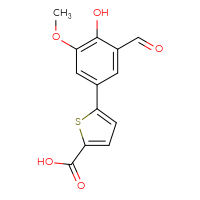 Chemical structure of 5-(3-formyl-4-hydroxy-5-methoxyphenyl)thiophene-2-carboxylic acid - CSSB06591648767