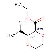 Chemical structure of rac-ethyl (2R,3R)-3-(propan-2-yl)-1,4-dioxane-2-carboxylate - CSSB20620688229