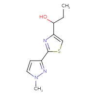 Chemical structure of 1-[2-(1-methyl-1H-pyrazol-3-yl)-1,3-thiazol-4-yl]propan-1-ol - CSSB21246473120