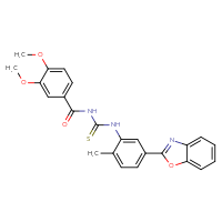 Chemical structure of 1-[5-(1,3-benzoxazol-2-yl)-2-methylphenyl]-3-(3,4-dimethoxybenzoyl)thiourea - CSSB00121706499
