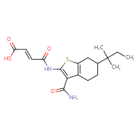Chemical structure of (2E)-3-{[3-carbamoyl-6-(2-methylbutan-2-yl)-4,5,6,7-tetrahydro-1-benzothiophen-2-yl]carbamoyl}prop-2-enoic acid - CSSB00160260310