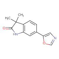 Chemical structure of 3,3-dimethyl-6-(1,3-oxazol-5-yl)-2,3-dihydro-1H-indol-2-one - CSSB06714486330