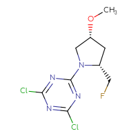 Chemical structure of 2,4-dichloro-6-[(2R,4R)-2-(fluoromethyl)-4-methoxypyrrolidin-1-yl]-1,3,5-triazine - CSSB02162697667