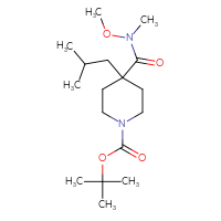 Chemical structure of tert-butyl 4-[methoxy(methyl)carbamoyl]-4-(2-methylpropyl)piperidine-1-carboxylate - CSSB01045818174