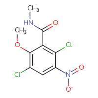Chemical structure of 2,5-dichloro-6-methoxy-N-methyl-3-nitrobenzamide - CSSB09264779530