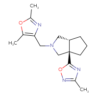 Chemical structure of 5-[(3aR,6aR)-2-[(2,5-dimethyl-1,3-oxazol-4-yl)methyl]-octahydrocyclopenta[c]pyrrol-3a-yl]-3-methyl-1,2,4-oxadiazole - CSSS00138520594