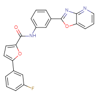 Chemical structure of 5-(3-fluorophenyl)-N-(3-{[1,3]oxazolo[4,5-b]pyridin-2-yl}phenyl)furan-2-carboxamide - CSSB00121621081