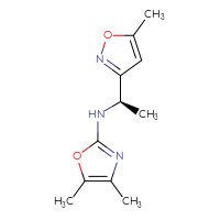 Chemical structure of 4,5-dimethyl-N-[(1R)-1-(5-methyl-1,2-oxazol-3-yl)ethyl]-1,3-oxazol-2-amine - CSSB21495894704