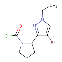 Chemical structure of 2-(4-bromo-1-ethyl-1H-pyrazol-3-yl)pyrrolidine-1-carbonyl chloride - CSSB15019186028