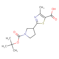 Chemical structure of 2-{1-[(tert-butoxy)carbonyl]pyrrolidin-3-yl}-4-methyl-1,3-thiazole-5-carboxylic acid - CSSB00021575663