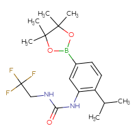 Chemical structure of 1-[2-(propan-2-yl)-5-(4,4,5,5-tetramethyl-1,3,2-dioxaborolan-2-yl)phenyl]-3-(2,2,2-trifluoroethyl)urea - CSSB21332091433