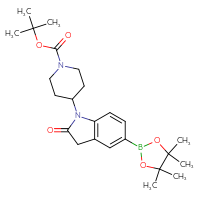 Chemical structure of tert-butyl 4-[2-oxo-5-(4,4,5,5-tetramethyl-1,3,2-dioxaborolan-2-yl)-2,3-dihydro-1H-indol-1-yl]piperidine-1-carboxylate - CSSB20465145272