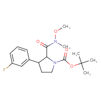 Chemical structure of tert-butyl 3-(3-fluorophenyl)-2-[methoxy(methyl)carbamoyl]pyrrolidine-1-carboxylate - CSSB21151589952