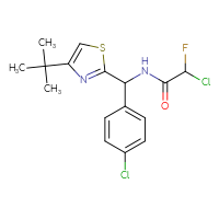 Chemical structure of N-[(4-tert-butyl-1,3-thiazol-2-yl)(4-chlorophenyl)methyl]-2-chloro-2-fluoroacetamide - CSSB21332168358