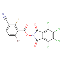 Chemical structure of 4,5,6,7-tetrachloro-1,3-dioxo-2,3-dihydro-1H-isoindol-2-yl 6-bromo-3-cyano-2-fluorobenzoate - CSSB20269569672