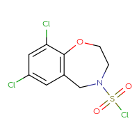 Chemical structure of 7,9-dichloro-2,3,4,5-tetrahydro-1,4-benzoxazepine-4-sulfonyl chloride - CSSB21224773678