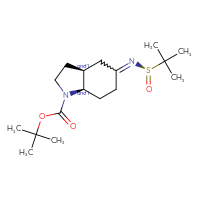 Chemical structure of tert-butyl (3aRS,7aSR)-5-{[(R)-2-methylpropane-2-sulfinyl]imino}-octahydro-1H-indole-1-carboxylate - CSSB21332857634