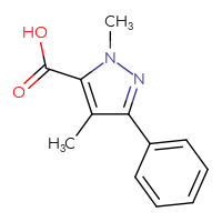 Chemical structure of 1,4-dimethyl-3-phenyl-1H-pyrazole-5-carboxylic acid - CSSB00010439240