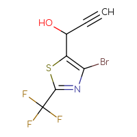 Chemical structure of 1-[4-bromo-2-(trifluoromethyl)-1,3-thiazol-5-yl]prop-2-yn-1-ol - CSSB21246431296
