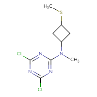 Chemical structure of 4,6-dichloro-N-methyl-N-[3-(methylsulfanyl)cyclobutyl]-1,3,5-triazin-2-amine - CSSB00024112936