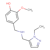 Chemical structure of 4-({[(1-ethyl-1H-pyrazol-5-yl)methyl]amino}methyl)-2-methoxyphenol - CSSB00025814562